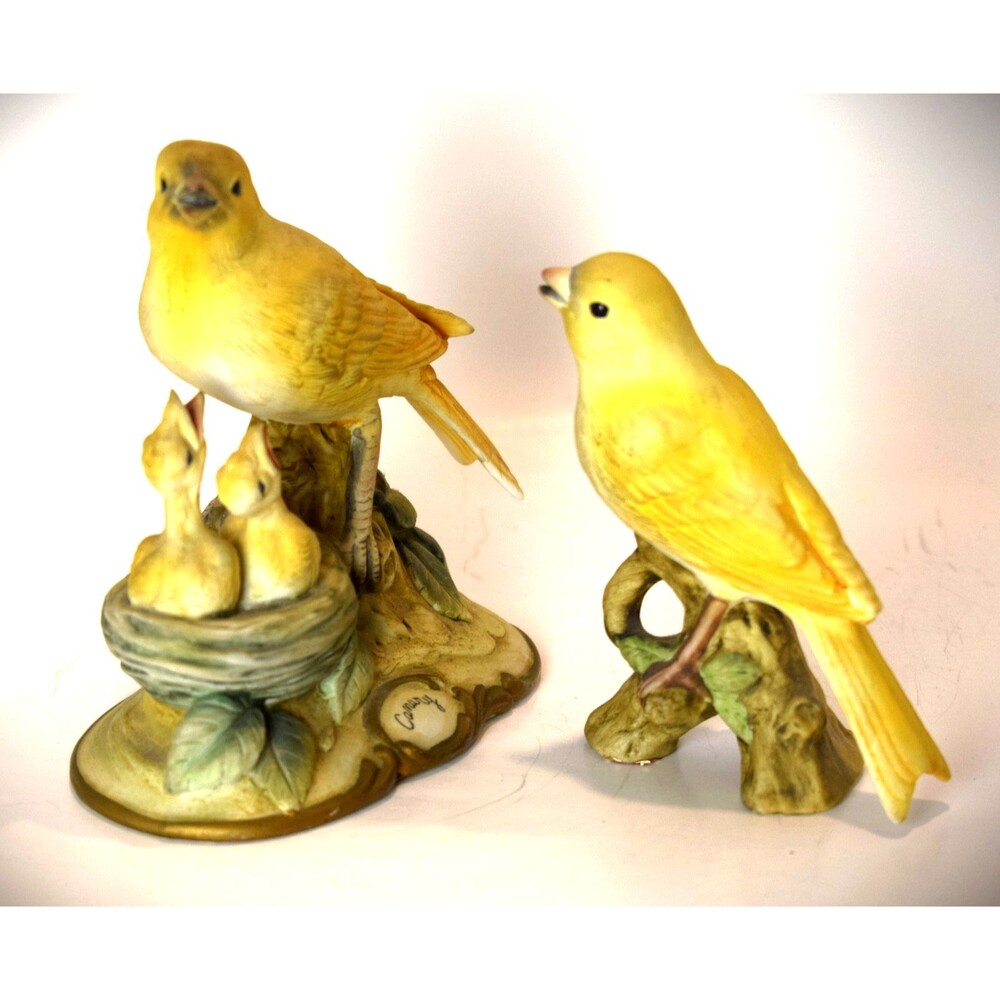 Lefton Canary Bird Figurines Lot KW3505 Nest Chicks & KW1251 Hand Painted Japan